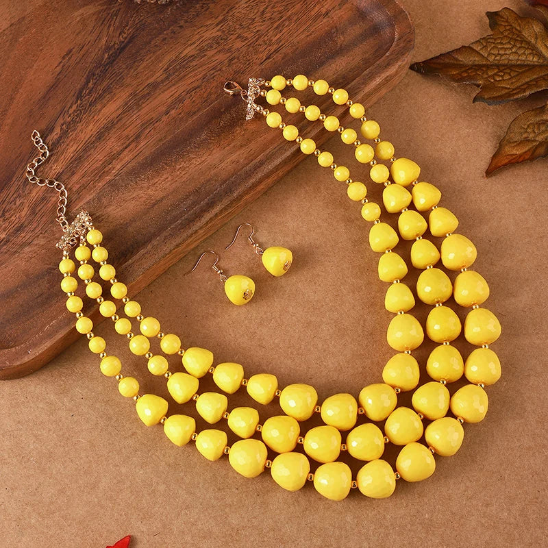 Layered Beaded Necklace & Earrings Set | Bold Resin Jewelry Set for Women