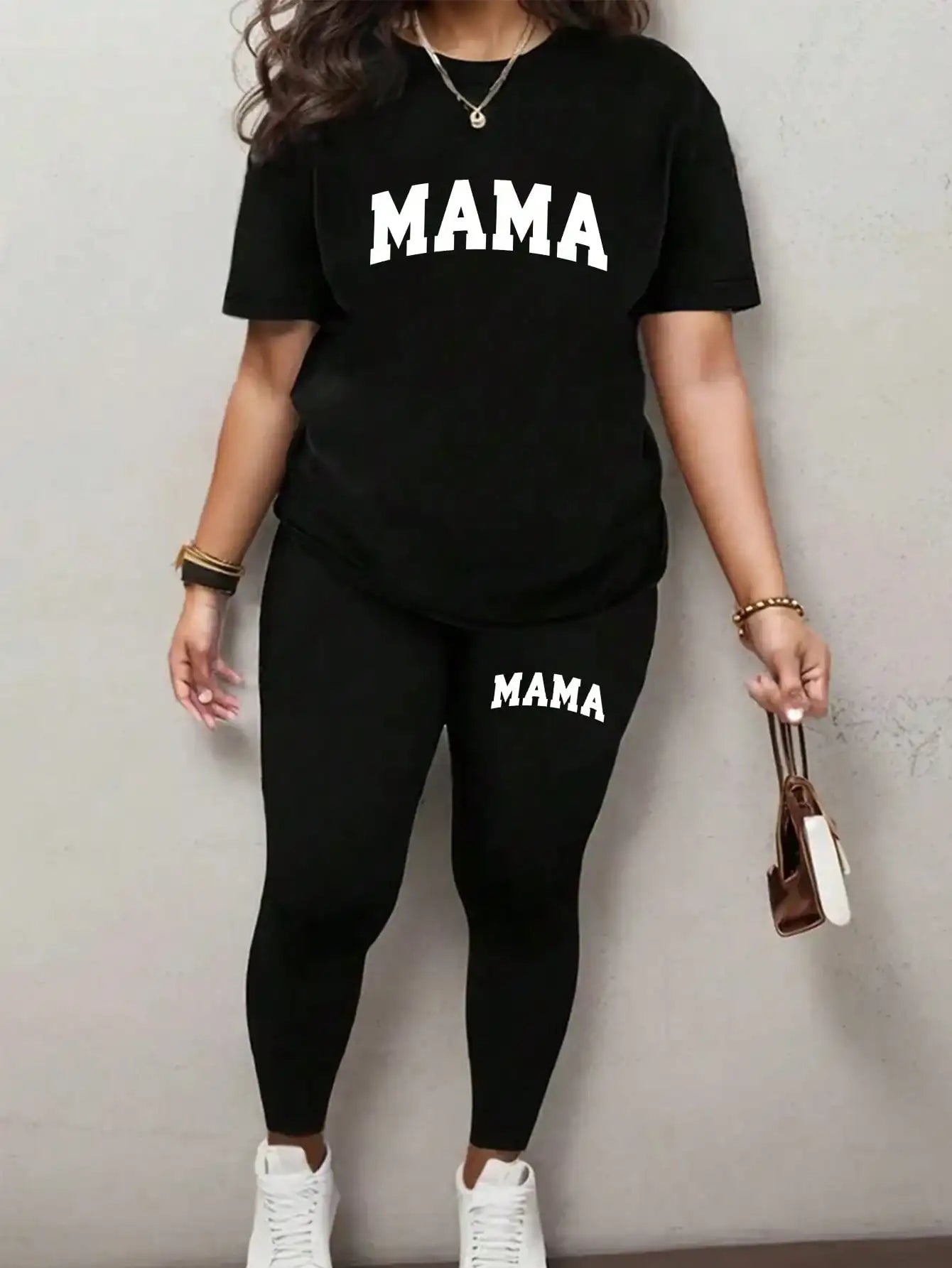 Letter Print T-Shirt & Pants Two-Piece Set