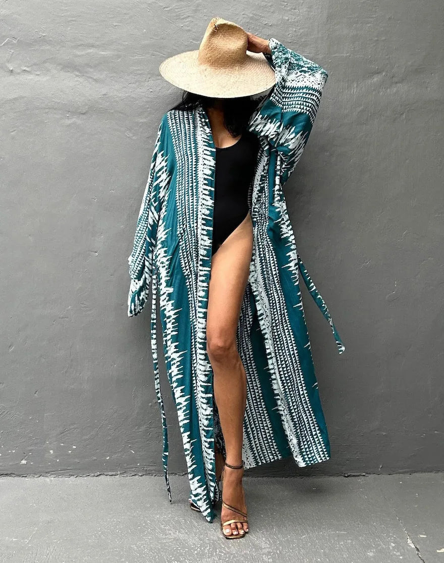 Tie Dye Kimono Wrap Dress | Self-Belted Beach Cover-Up for Women