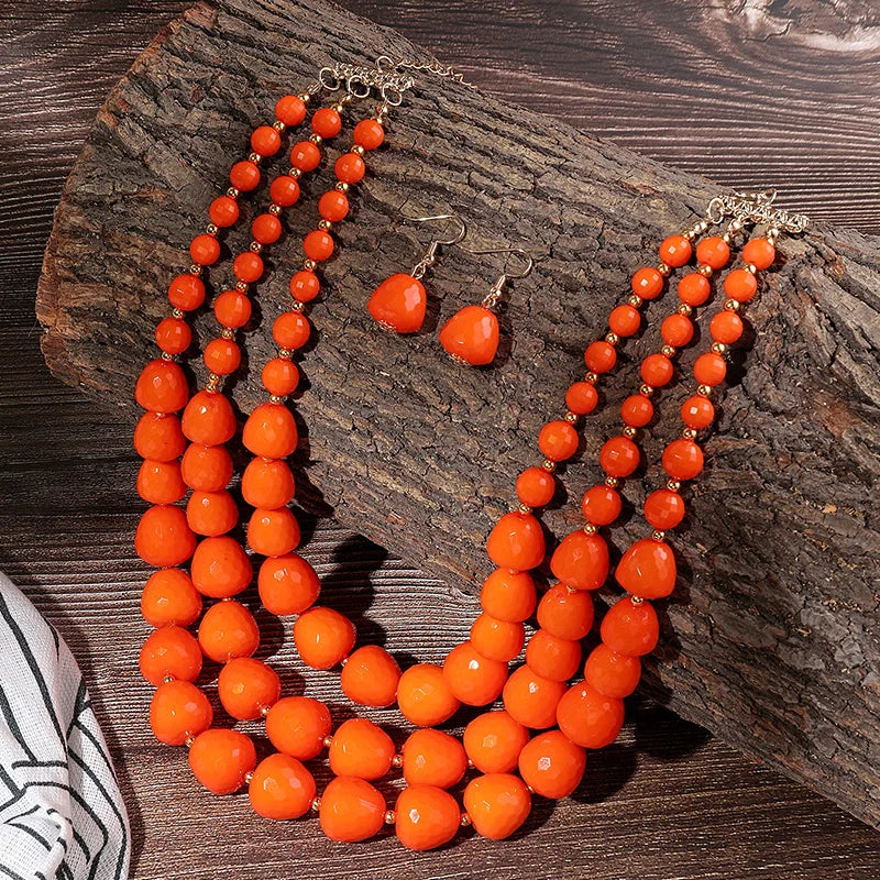 Layered Beaded Necklace & Earrings Set | Bold Resin Jewelry Set for Women