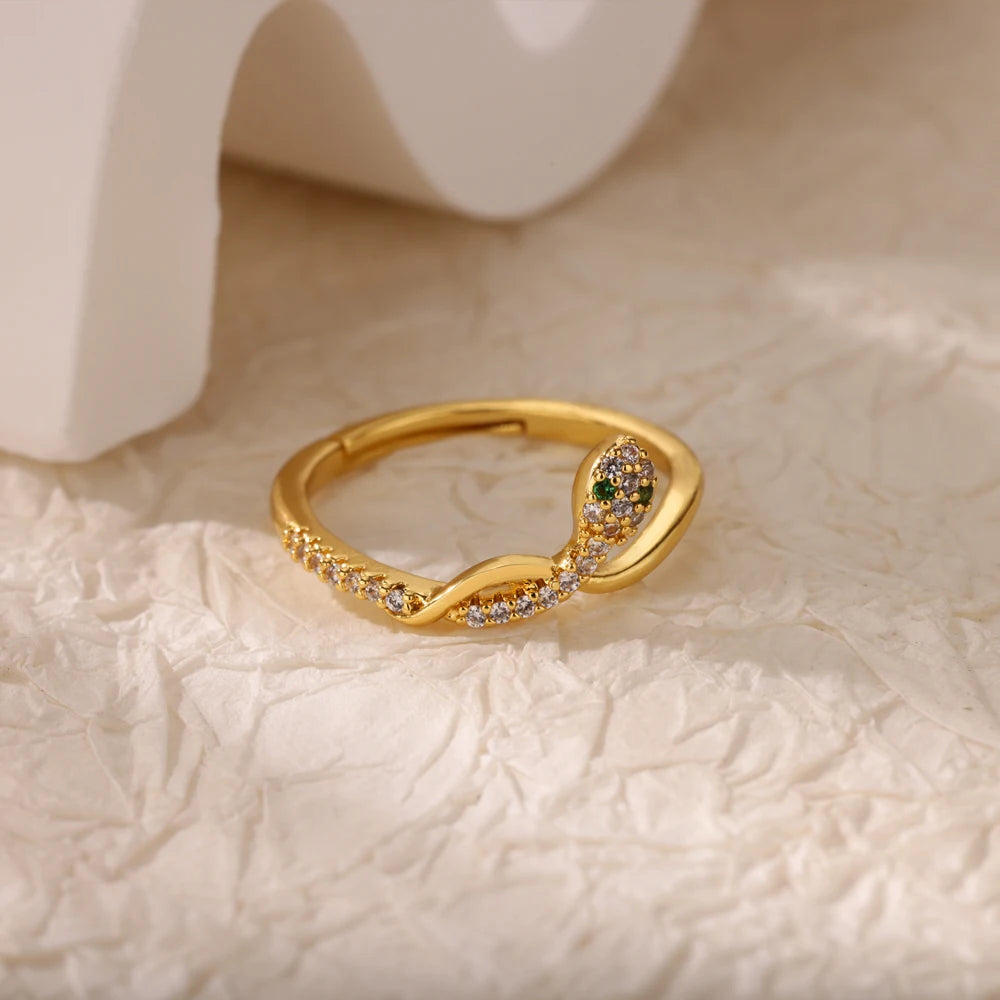 Zircon Geometric Ring Collection | 18K Gold-Plated Adjustable Stainless Steel Rings for Women