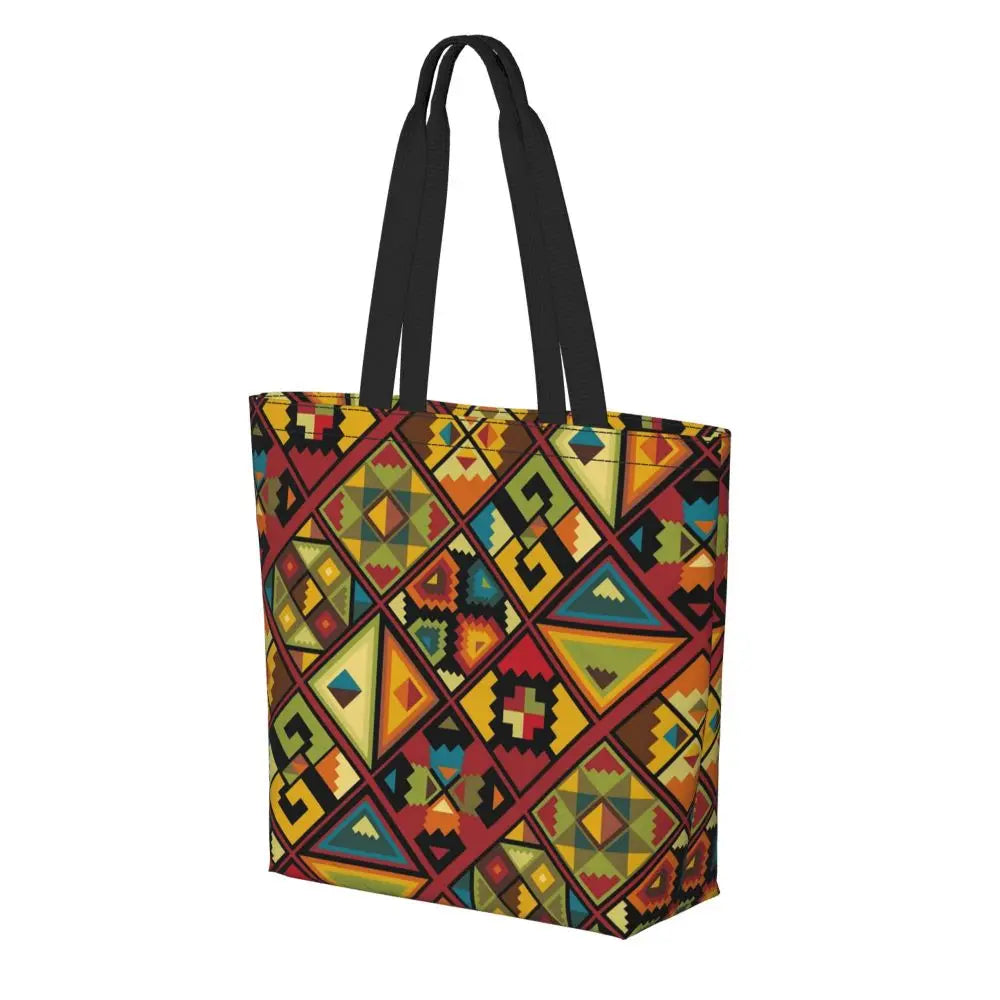 African Ankara Print Canvas Tote Bag | Washable Bohemian Shoulder Shopper