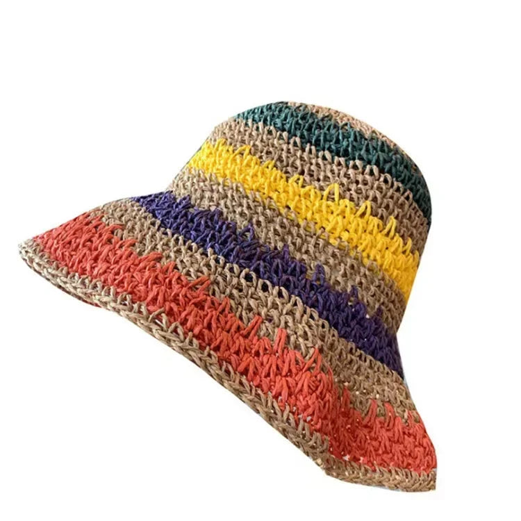 Rainbow Striped Crochet Bucket Hat | Boho Beach Sun Hat