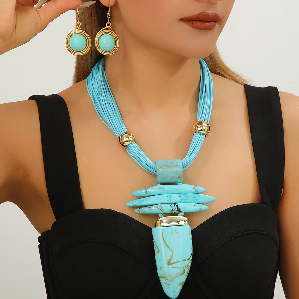 Western Turquoise Jewelry Set | Statement Necklace & Earrings