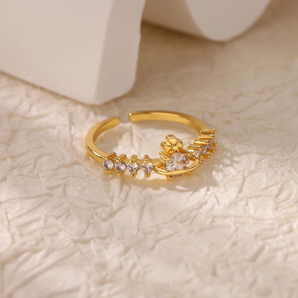 Zircon Geometric Ring Collection | 18K Gold-Plated Adjustable Stainless Steel Rings for Women