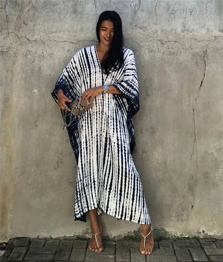 Bohemian Striped Beach Dress | Printed Kaftan Swimsuit Cover Up for Women
