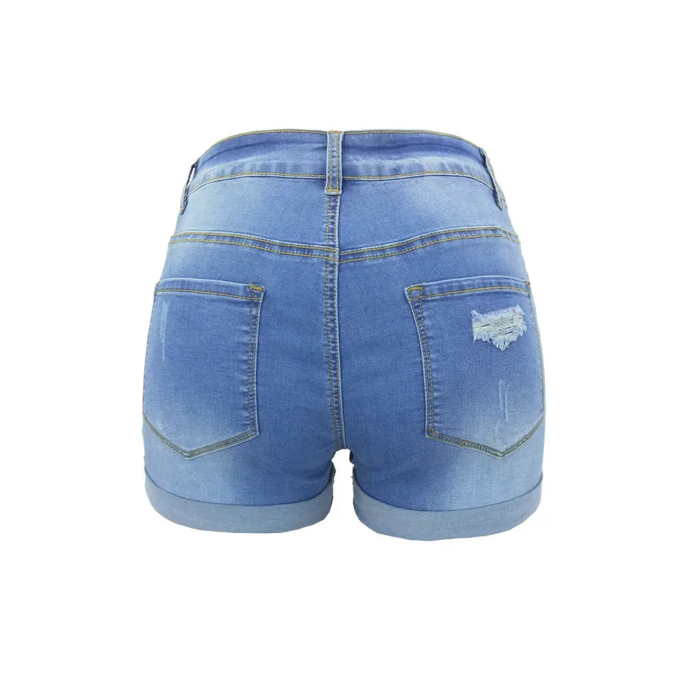 Washed Ripped Denim Shorts | Mid-Waist Street Style for Women