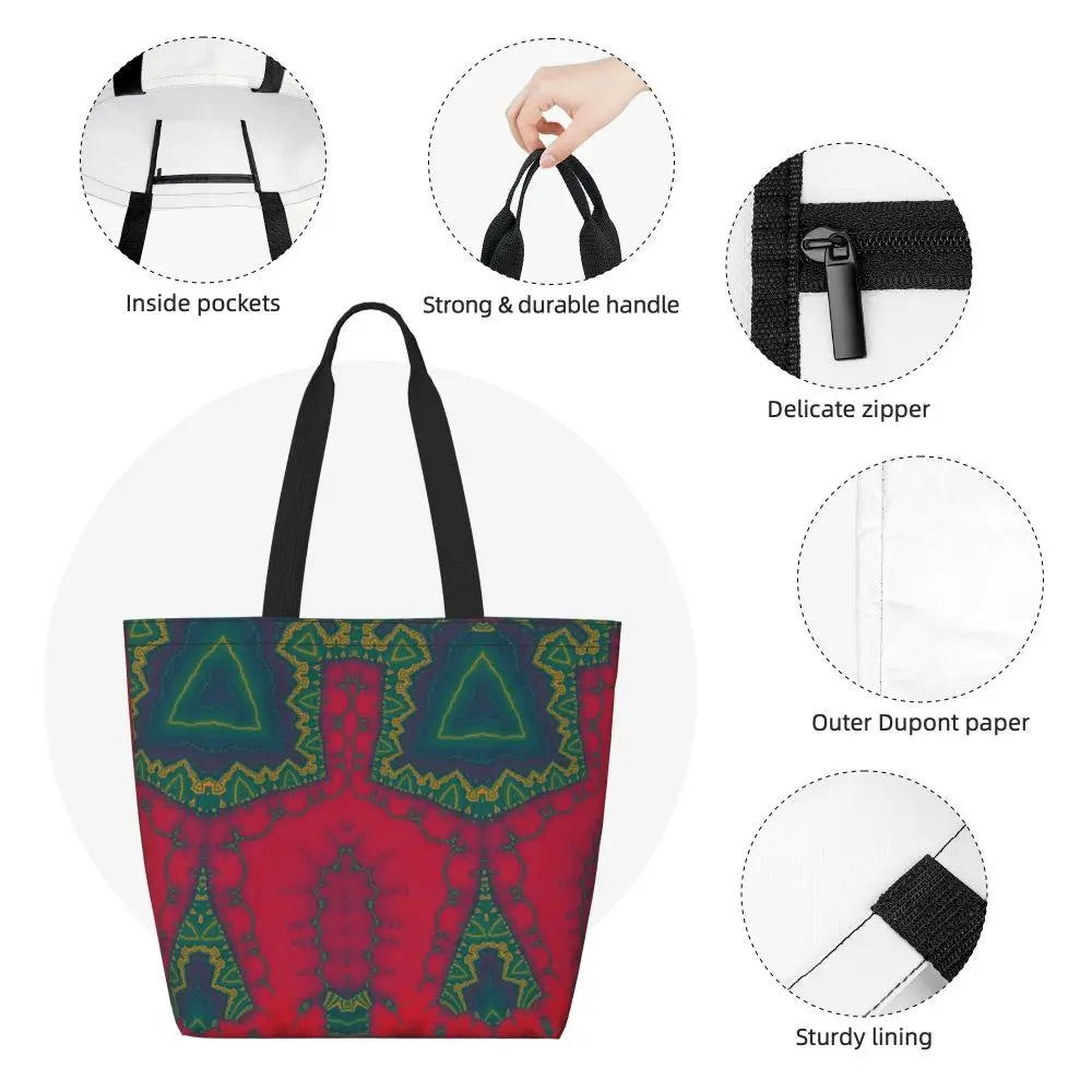 African Ankara Print Canvas Tote Bag | Washable Bohemian Shoulder Shopper