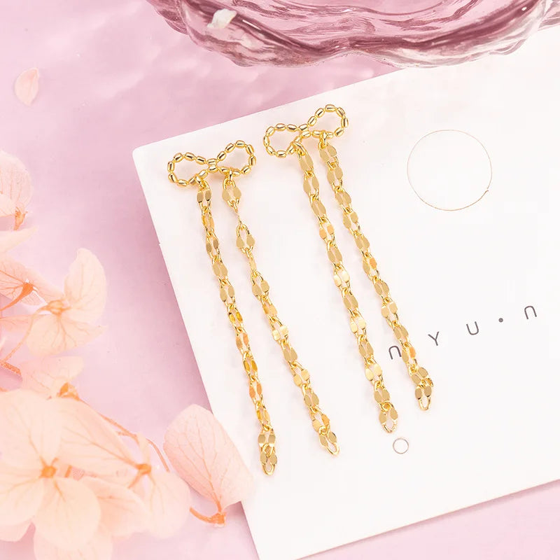 Gold Tassel Clover Drop Earrings | Minimalist Fine Jewelry for Women