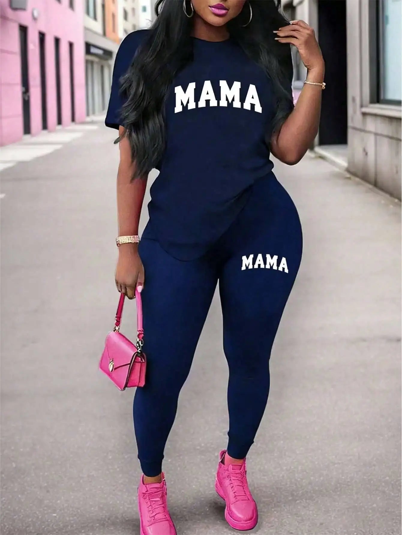Letter Print T-Shirt & Pants Two-Piece Set