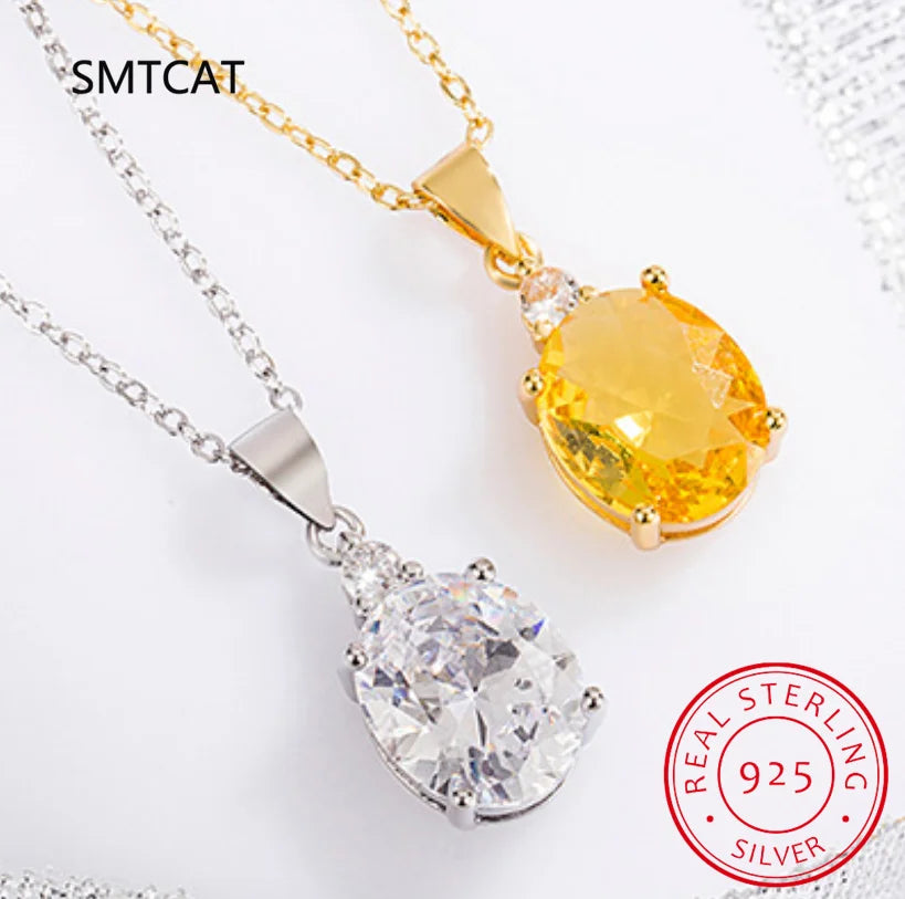 Citrine Pendant Necklace | 925 Sterling Silver Zircon Crystal Necklace for Women
