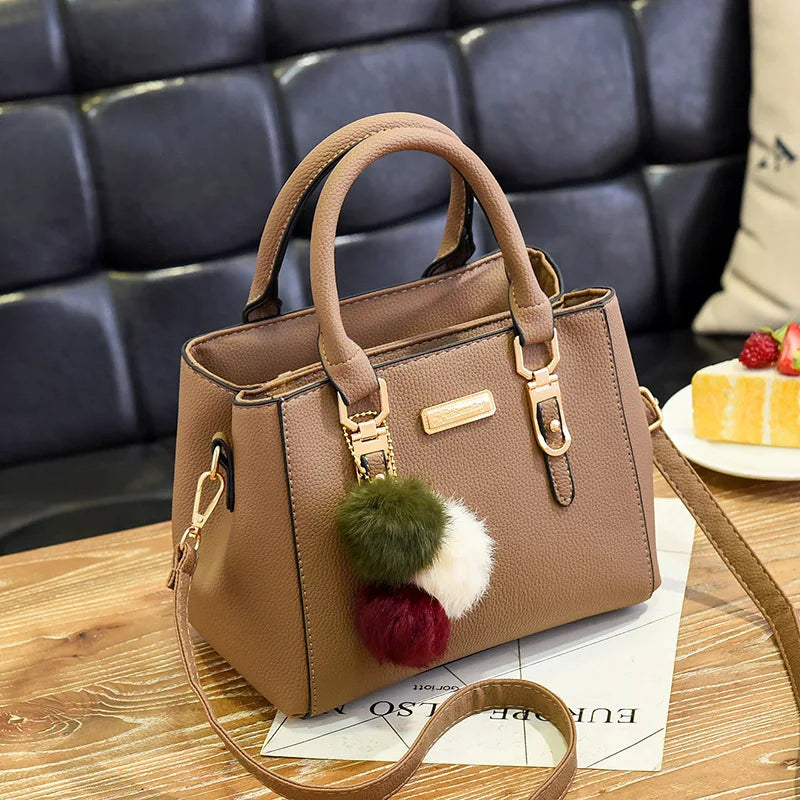 Vintage PU Leather Handbag | Plush Tassel Boston Shoulder Crossbody Bag