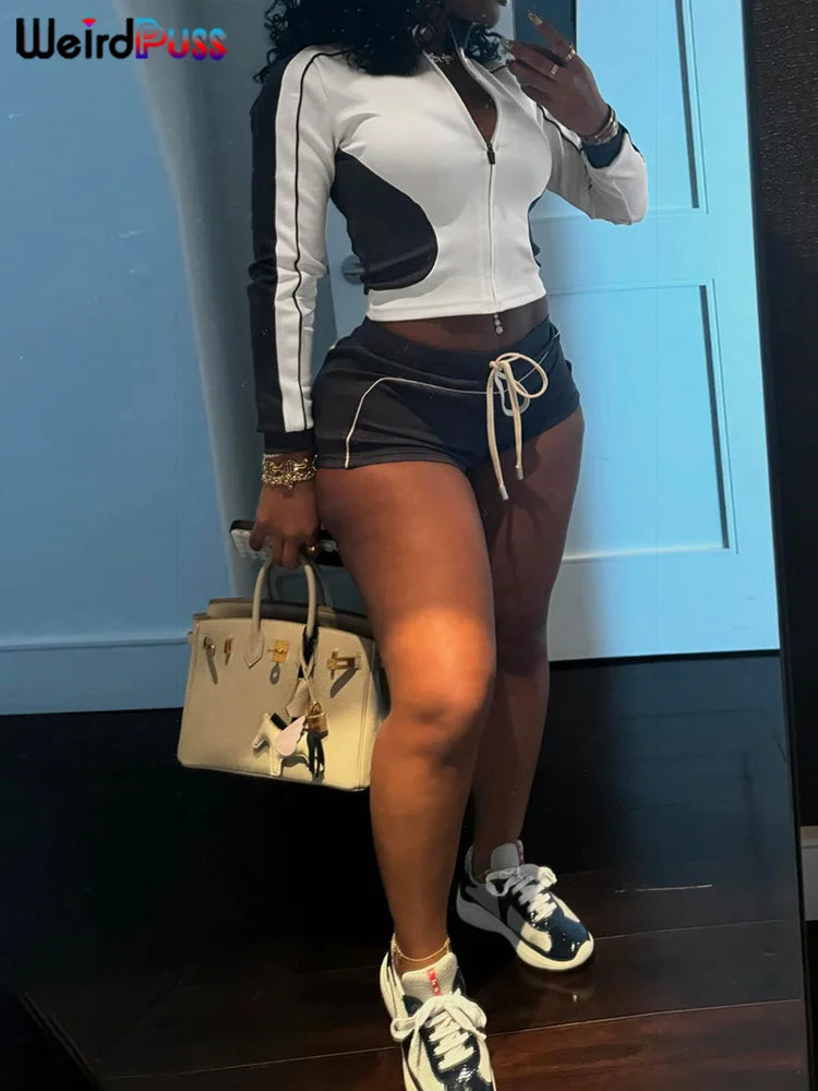 Zip Crop Jacket & Shorts Tracksuit Set