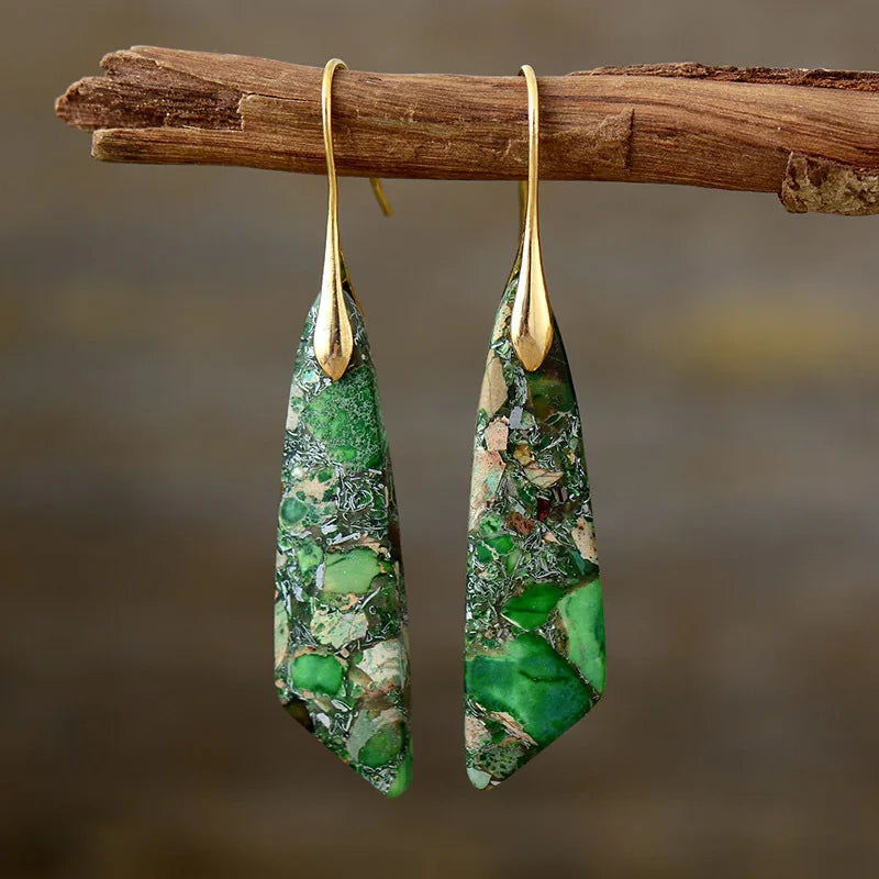 Bohemian Natural Stone Geometric Pendant Earrings | Luxury Boho Drop Earrings for Women