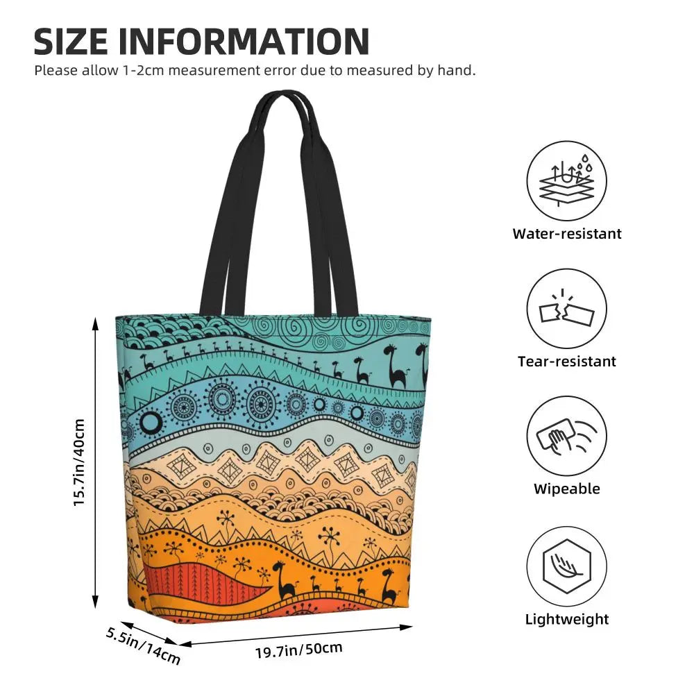 African Ankara Print Canvas Tote Bag | Washable Bohemian Shoulder Shopper