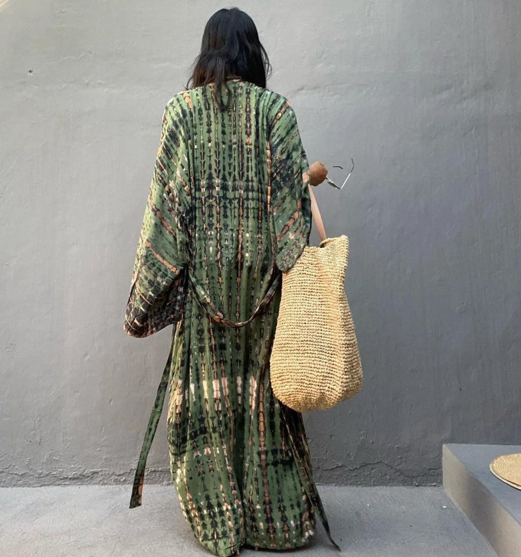 Tie Dye Kimono Wrap Dress | Self-Belted Beach Cover-Up for Women