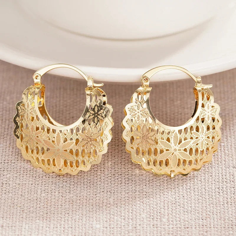 CZ Hollow Flower Hoop Earrings | Elegant Cubic Zirconia Ethnic Style Earrings for Women