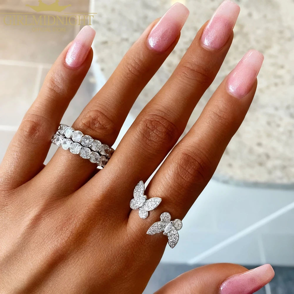 Double Butterfly Zircon Ring | 18K Gold-Plated Open Adjustable Ring for Women