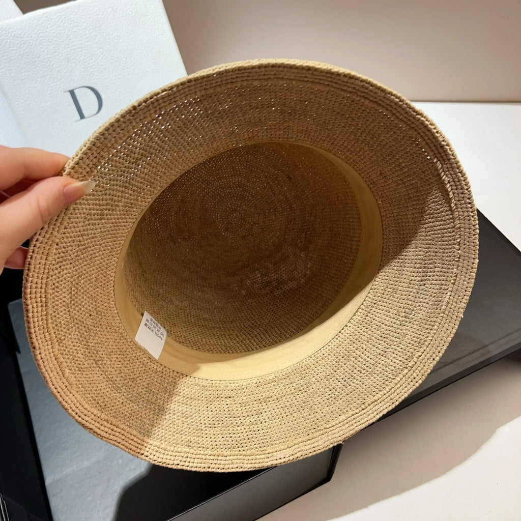 Rhinestone Luxury Raffia Crochet Bucket Hat
