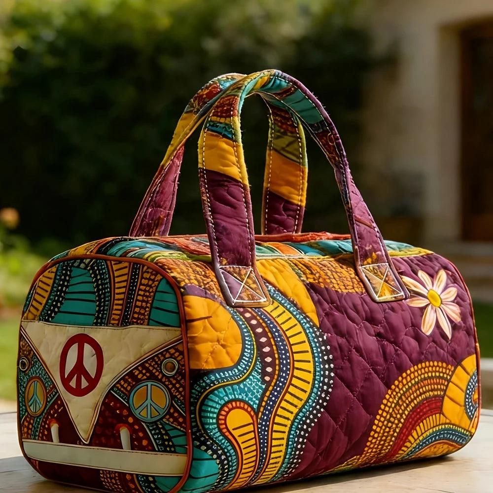 African Tribal Print Quilted Duffle Bag | Boho Weekender Travel Tote