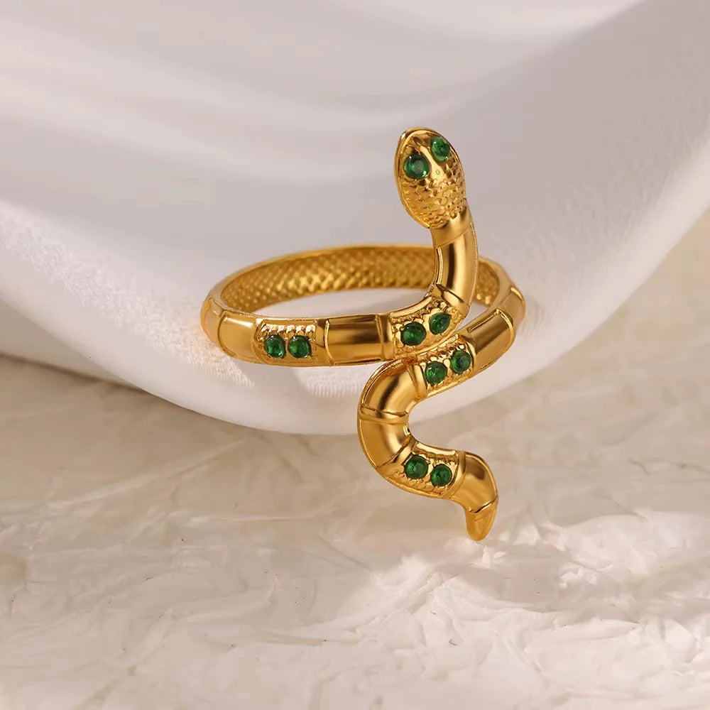 Vintage Geometric Zircon Ring Collection | Gold-Plated Stainless Steel Open Rings for Women