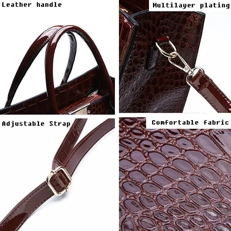 Crocodile-Embossed Structured Tote Bag | Large Capacity Shoulder Bag for Women