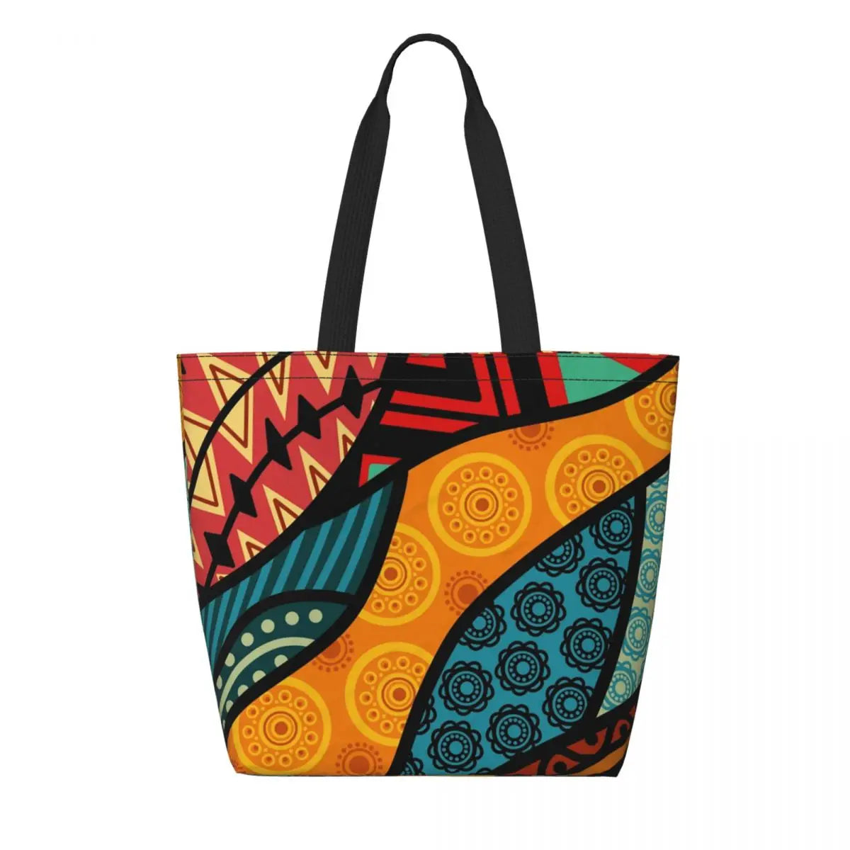 African Ankara Print Canvas Tote Bag | Washable Bohemian Shoulder Shopper