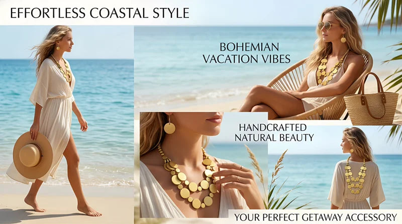 Bohemian Beaded Jewelry Set | Multilayer Necklace & Earrings