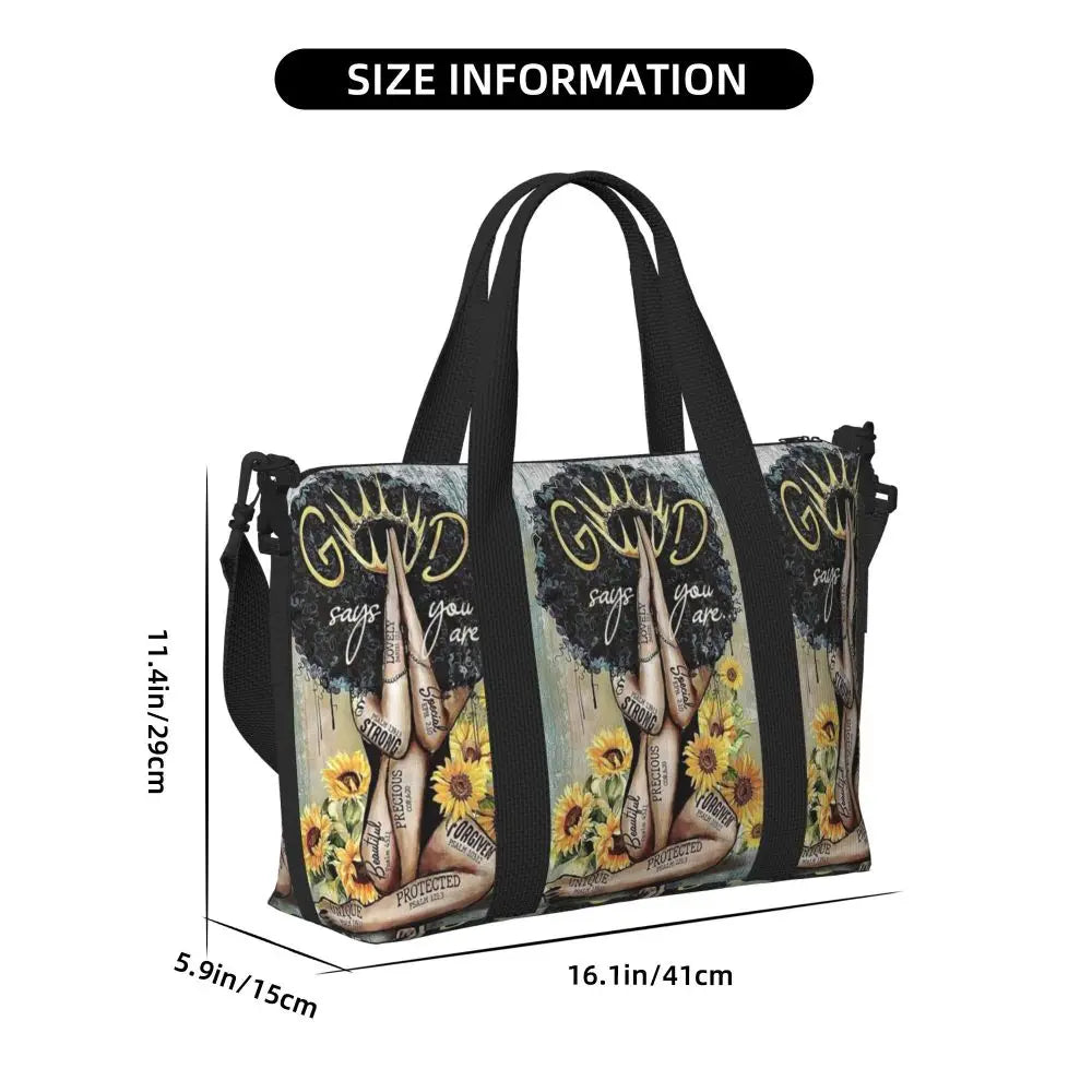 African American Woman Large Capacity Tote Bag | Beach, Gym & Travel Duffle