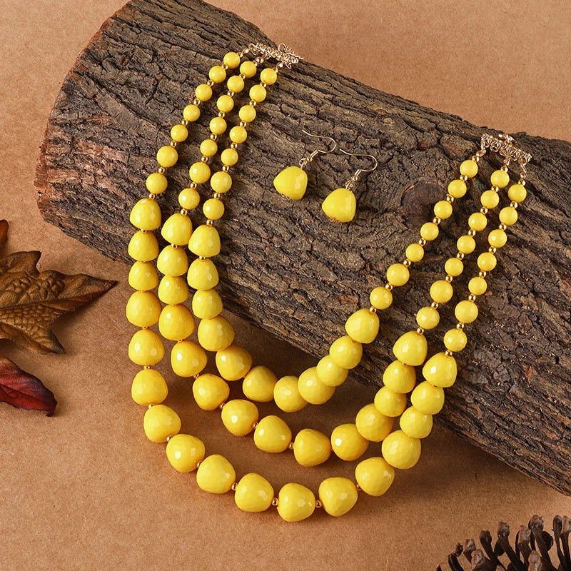 Layered Beaded Necklace & Earrings Set | Bold Resin Jewelry Set for Women