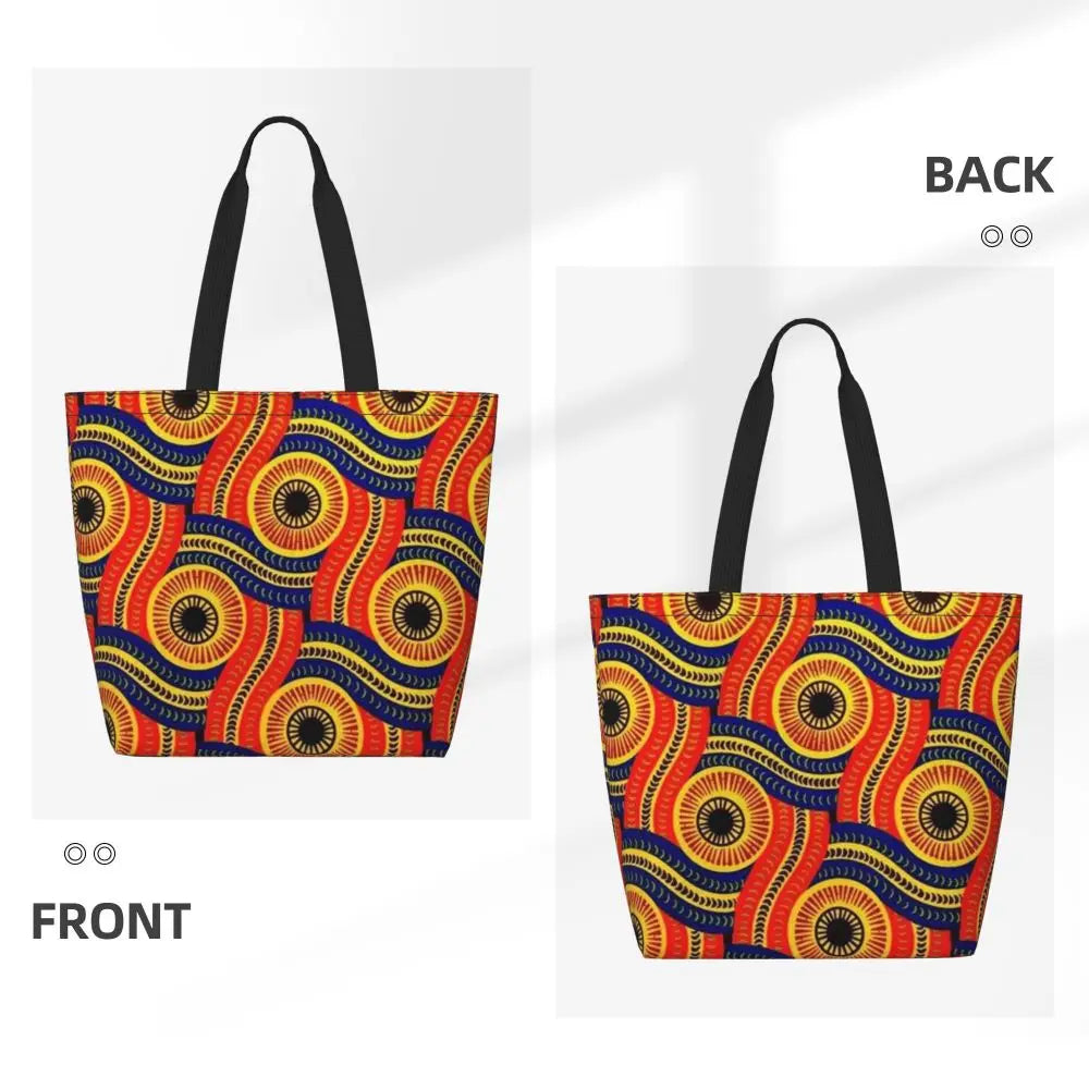 African Ankara Print Canvas Tote Bag | Washable Bohemian Shoulder Shopper