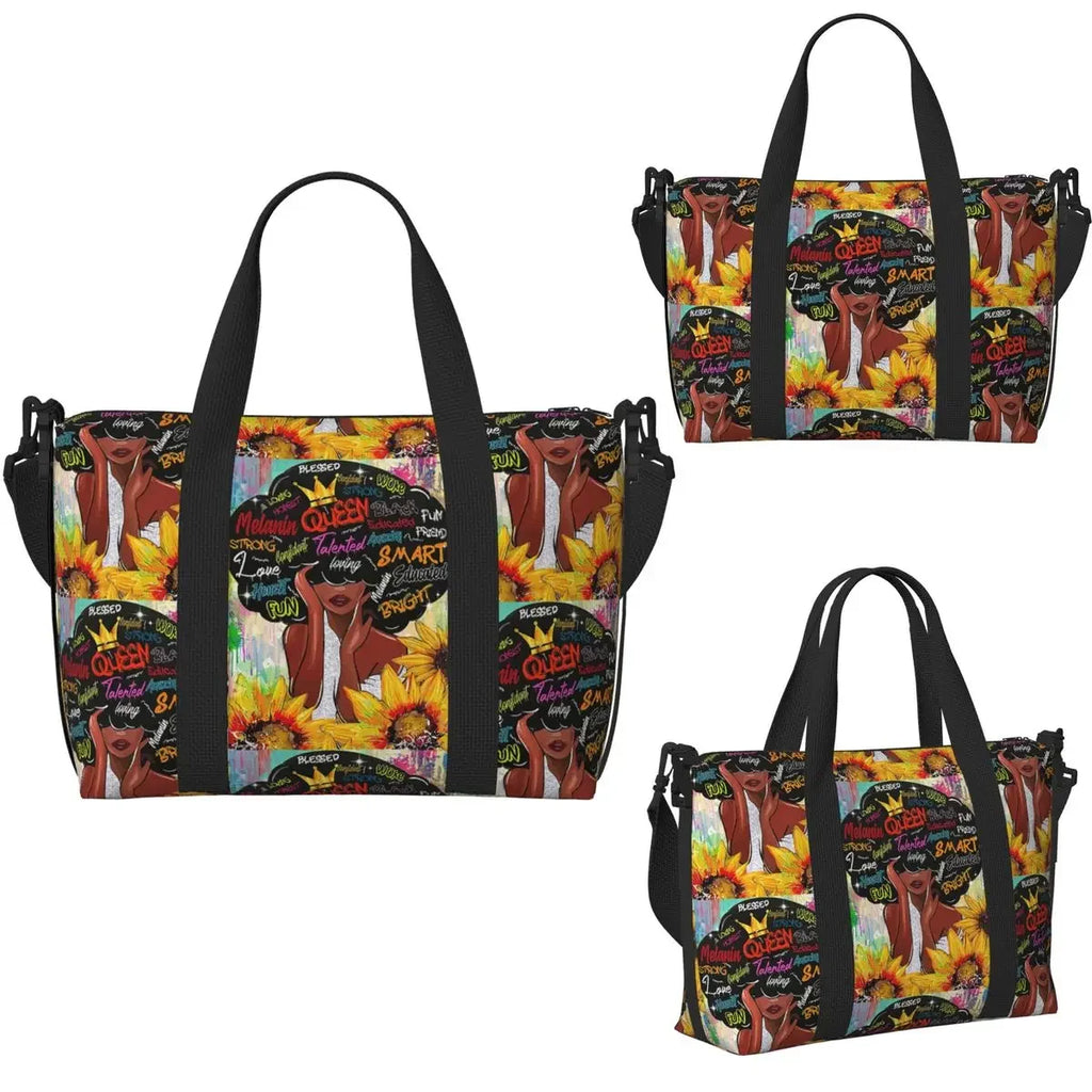 African American Woman Large Capacity Tote Bag | Beach, Gym & Travel Duffle