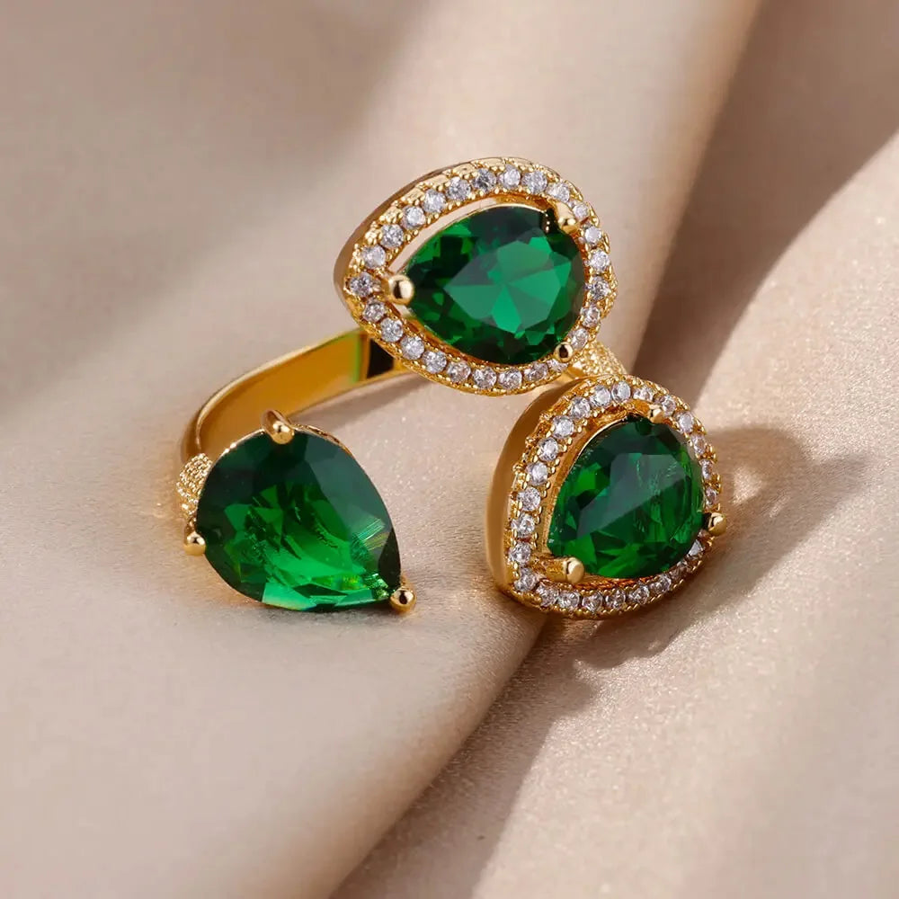 Vintage Geometric Zircon Ring Collection | Gold-Plated Stainless Steel Open Rings for Women