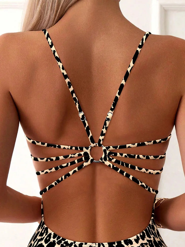 Leopard Print Bandeau Monokini | One-Piece Swimsuit for Women