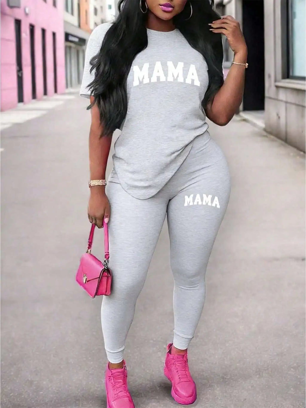 Letter Print T-Shirt & Pants Two-Piece Set