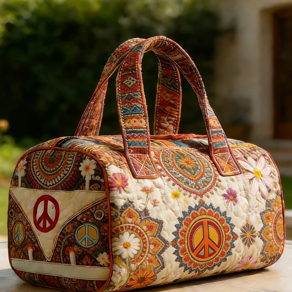 African Tribal Print Quilted Duffle Bag | Boho Weekender Travel Tote