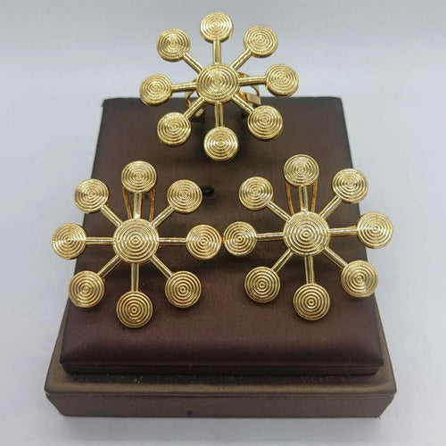 African 18K Gold Earring & Ring Set | 2-Piece Gold-Plated Jewelry Set for Women
