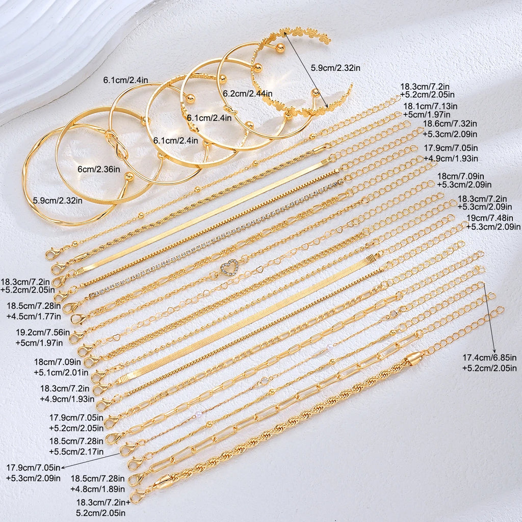 Gold-tone bracelet set with pearl-like beads and delicate chain charm details