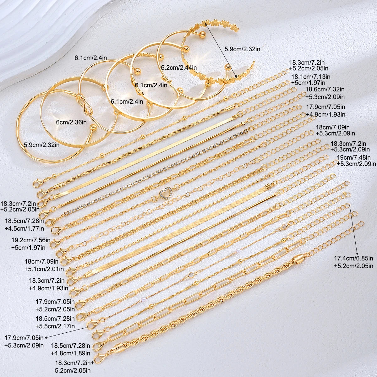 Gold-tone bracelet set with pearl-like beads and delicate chain charm details