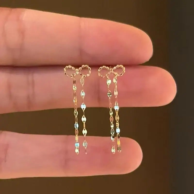 Gold Tassel Clover Drop Earrings | Minimalist Fine Jewelry for Women
