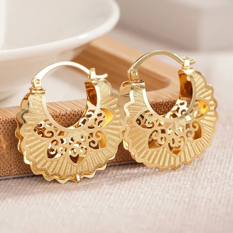 CZ Hollow Flower Hoop Earrings | Elegant Cubic Zirconia Ethnic Style Earrings for Women