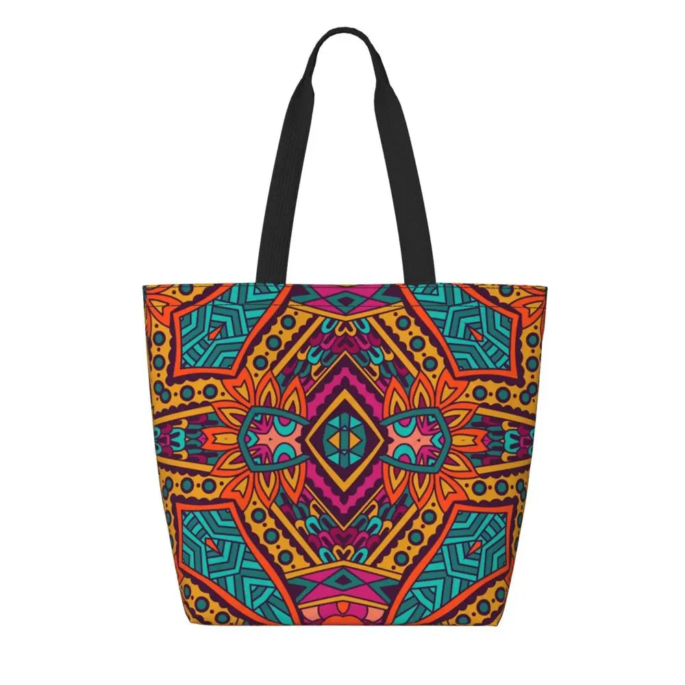 African Ankara Print Canvas Tote Bag | Washable Bohemian Shoulder Shopper